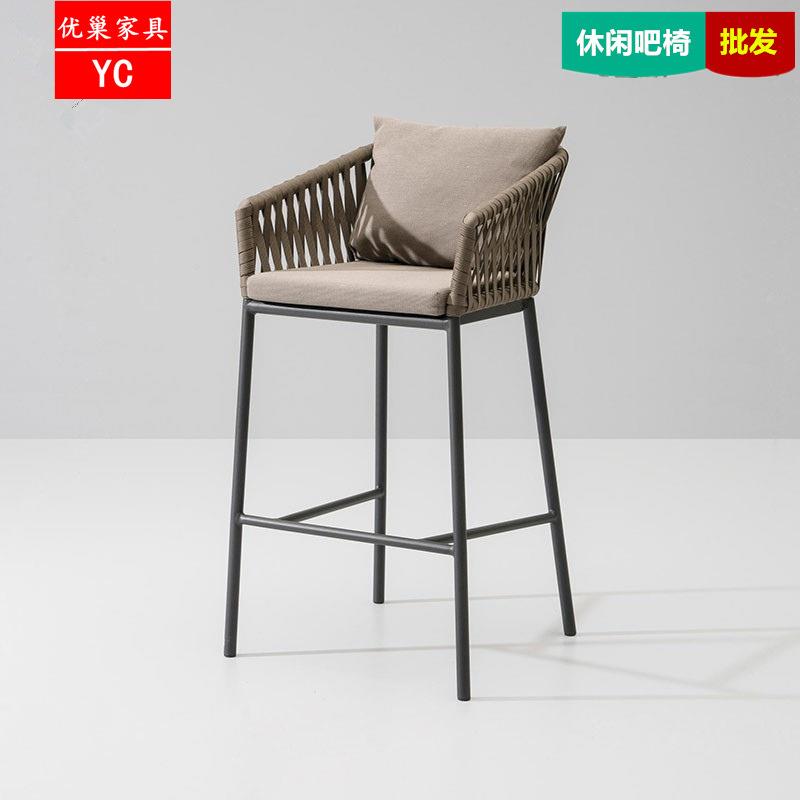 户外藤编吧椅简约高脚凳室外别墅露天酒吧民宿实木吧台桌椅组合