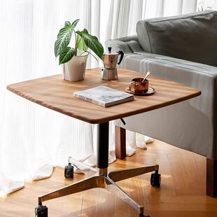 可移动可升降边几樱桃木小圆桌床边实木升降圆形茶几