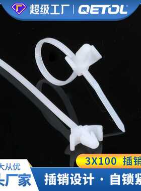 现货 自锁式汽车飞机头插销扎带3X100mm尼龙卡扣线束带电线