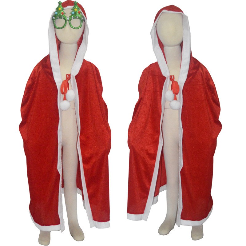 圣诞节披风节日舞会派对演出服装圣诞老人披肩斗篷红色带帽披风