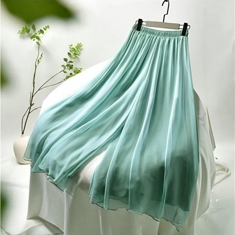 雪纺阔裤女双层夏季宽松垂感休闲裙裤九分高腰舞蹈大码裤裙