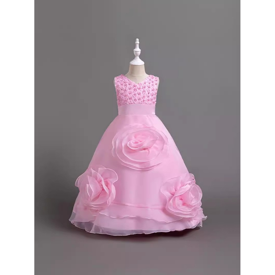 新款儿童礼服公主裙花童蓬蓬纱连衣裙花朵高端女童主持钢琴演出服