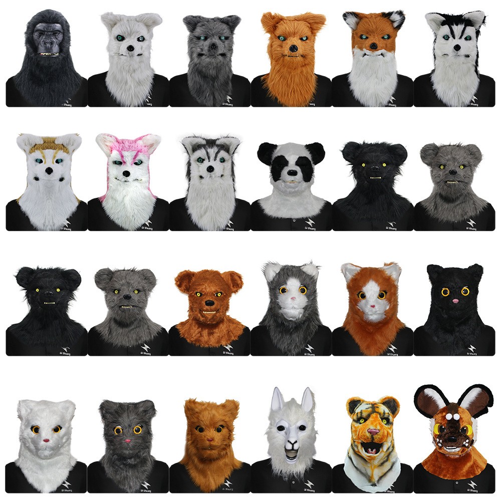 现货定制可张嘴动物头套化妆舞会咬合面具系列万圣节派对表演道具