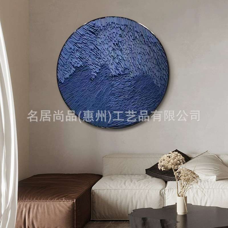 现代抽象手绘圆形玄关墙面装饰画吸管3d立体浮雕轻奢挂画创意壁饰图片
