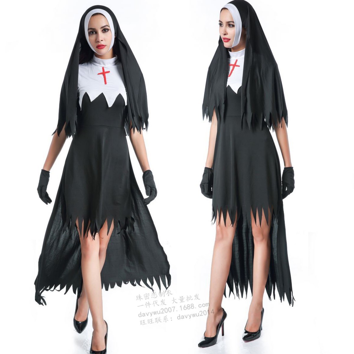 新款万圣节红色恶魔服装吸血女巫修女装变装制服派对 分码