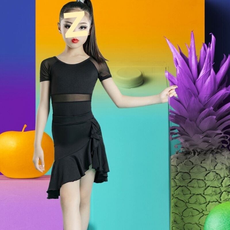 儿童拉丁舞服女童练功服少儿拉丁舞裙夏季新款拉丁舞服带胸垫分体
