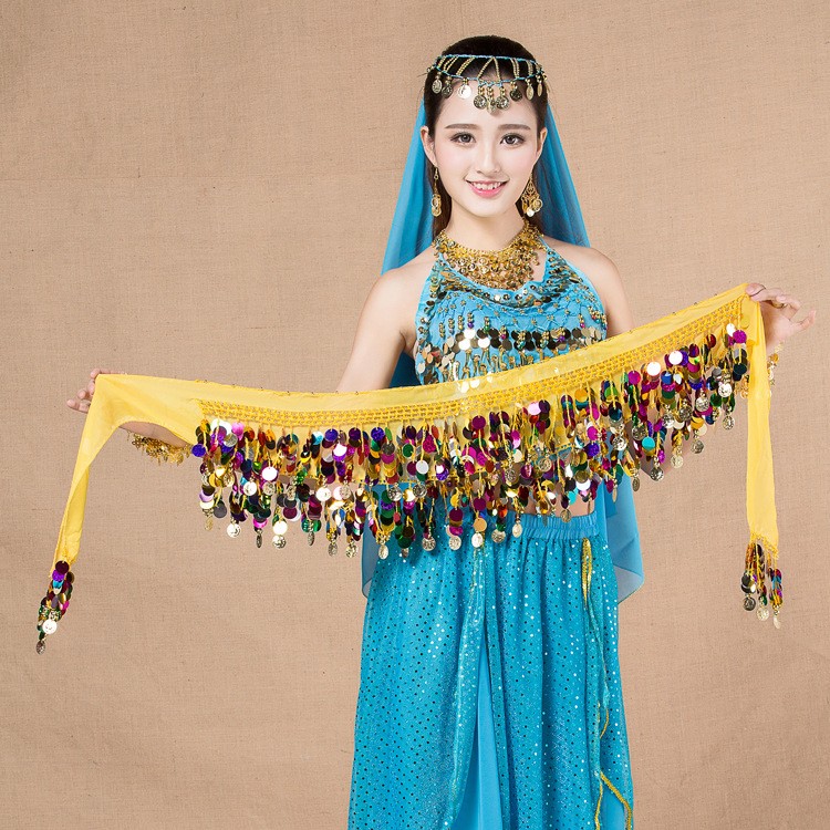 肚皮舞亮片腰链舞蹈演出服彩片铜锣币腰巾印度舞臀巾广场舞腰链