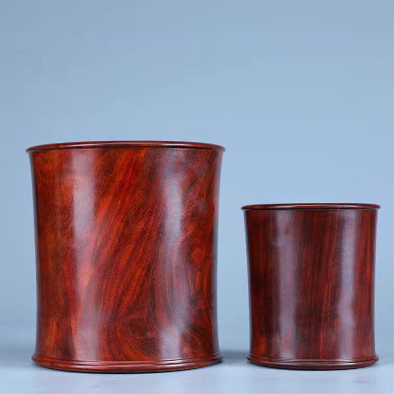 小叶紫檀笔筒复古毛笔筒办公桌中式红木雕刻书房礼品