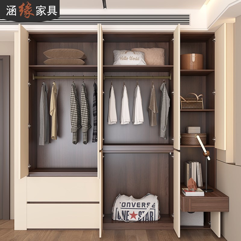 定制奶油风转角衣柜床头柜一体卧室家用大衣橱组合收纳储物柜7A62