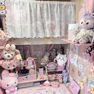 宿舍下桌免打孔遮挡帘蕾丝公风女大学生寝室柜子书桌遮丑帘穿杆