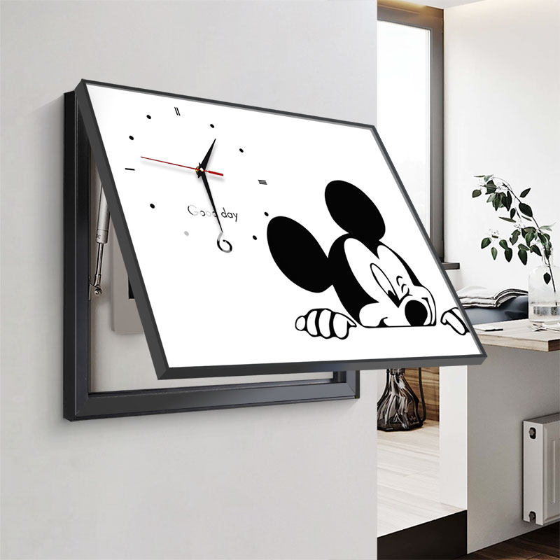 米奇电表箱装饰画带钟表遮挡电闸关电表盒挂画配电箱盖板时钟