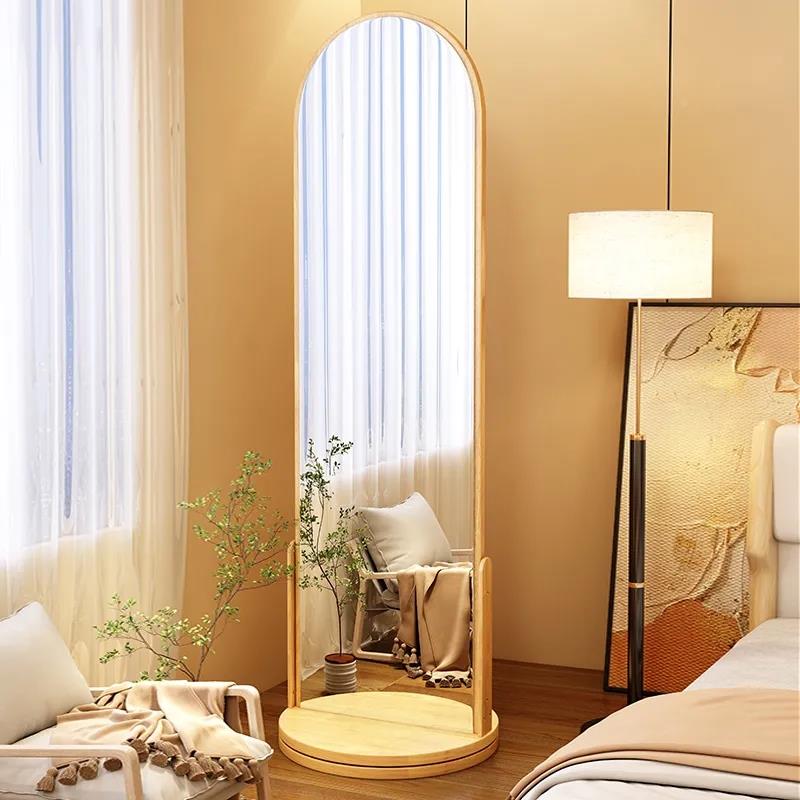 #实木洞洞全身镜落衣地旋转家用衣镜帽架试镜QQM子储物一板体穿衣