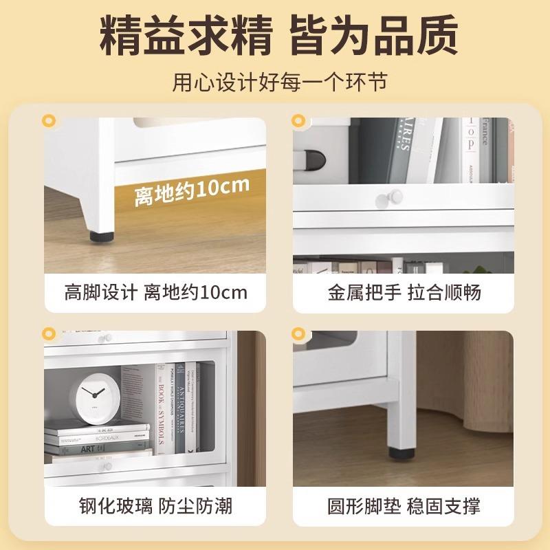 家用钢制书柜玻璃带门防尘展示柜落地置物架儿童书房玻璃门收纳架