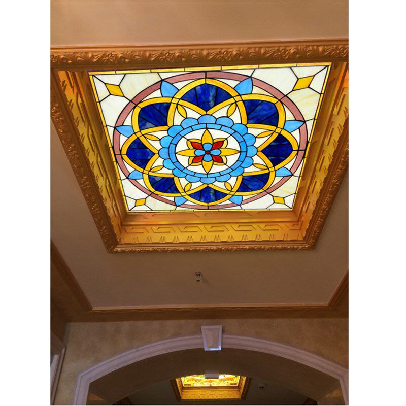 钢化玄关隔断屏风窗吊顶门芯欧式蒂帝凡尼艺术玻璃透光蓝简约方形