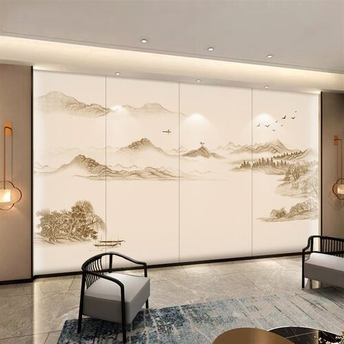 新中式山水刺绣硬包背景墙沙发电视客厅独绣墙布卧室床头酒店餐厅