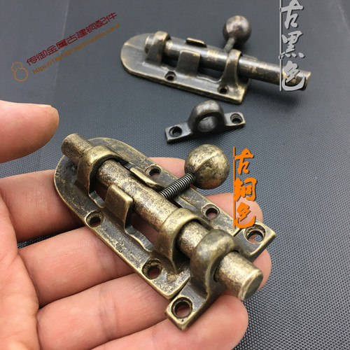 铜插销门闩窄框卫生间门搭扣门栓左右短插销明装销木门锁加厚黄铜