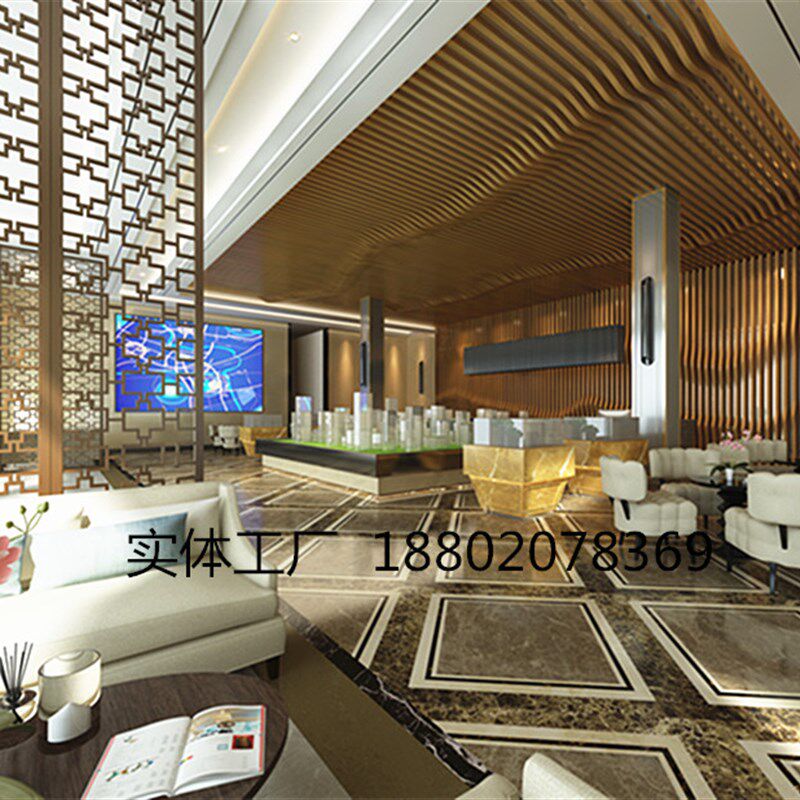 大厅木纹弧形铝方通吊顶弧形铝方通波浪板 弧形方通吊顶幕墙铝条