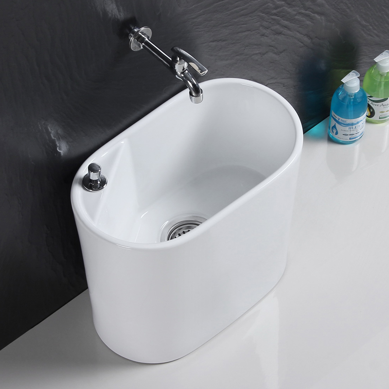 25cm小号迷你陶瓷拖把池阳台洗拖布池家用地拖布盆墩布池自动下水