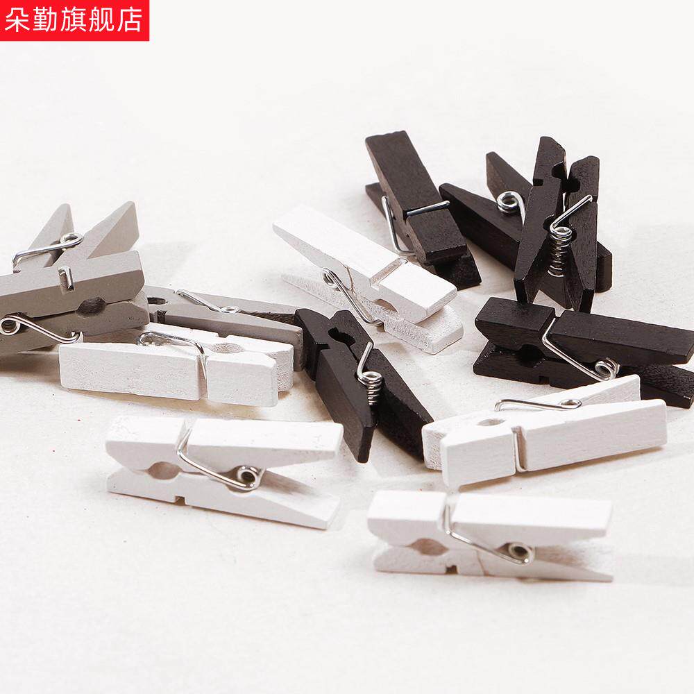 。黑白彩色照片墙挂墙彩色小木夹子3.5便签夹照片夹麻绳夹子