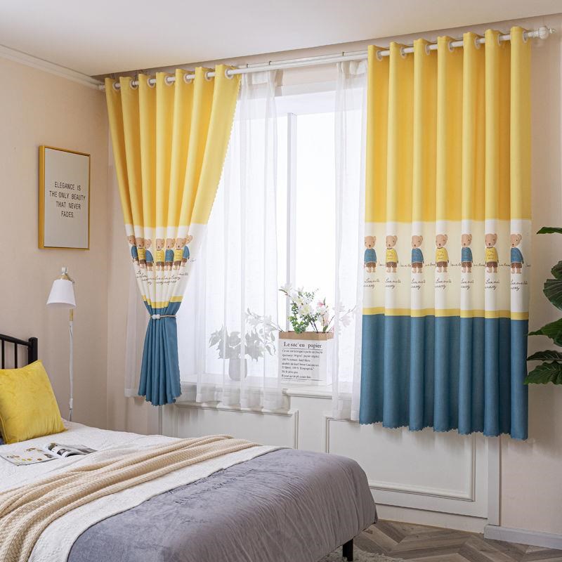 2024高档丝绒麻儿童窗帘小短帘飘窗客厅卧室免打孔出租屋遮光成品