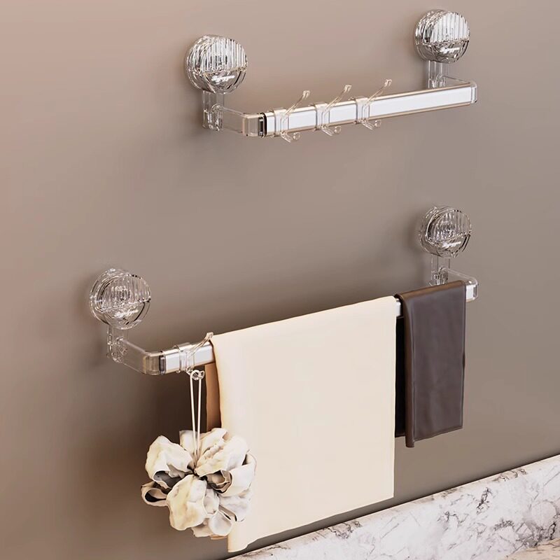 毛巾架卫生间免打孔置物架一体浴室吸盘挂架浴巾收纳架子单杆挂杆