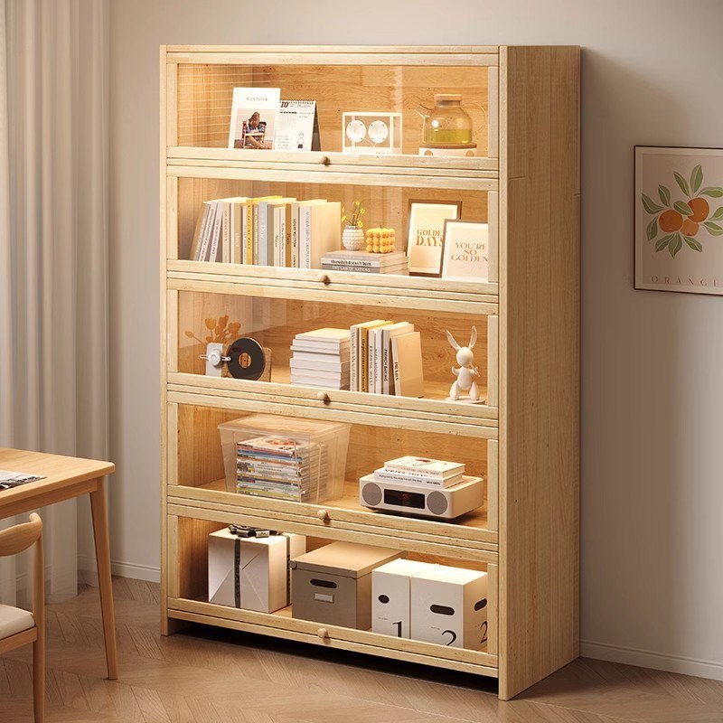 实木书架落地置物架一体靠墙收纳储物杂物展示客厅格子儿童书柜子
