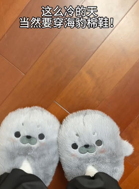 2025年秋冬季新款小海豹棉鞋高颜值可爱居家室内包跟毛绒棉鞋保暖