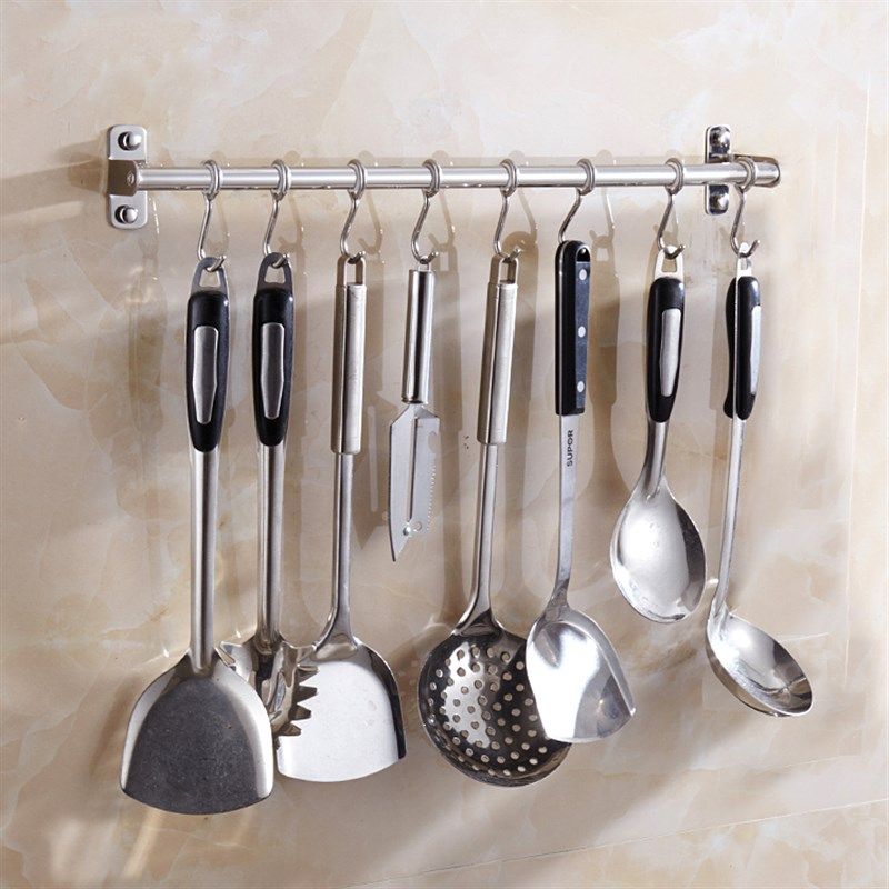 免打孔 厨房挂杆多功能活动挂钩排钩不锈钢304墙上收纳壁挂