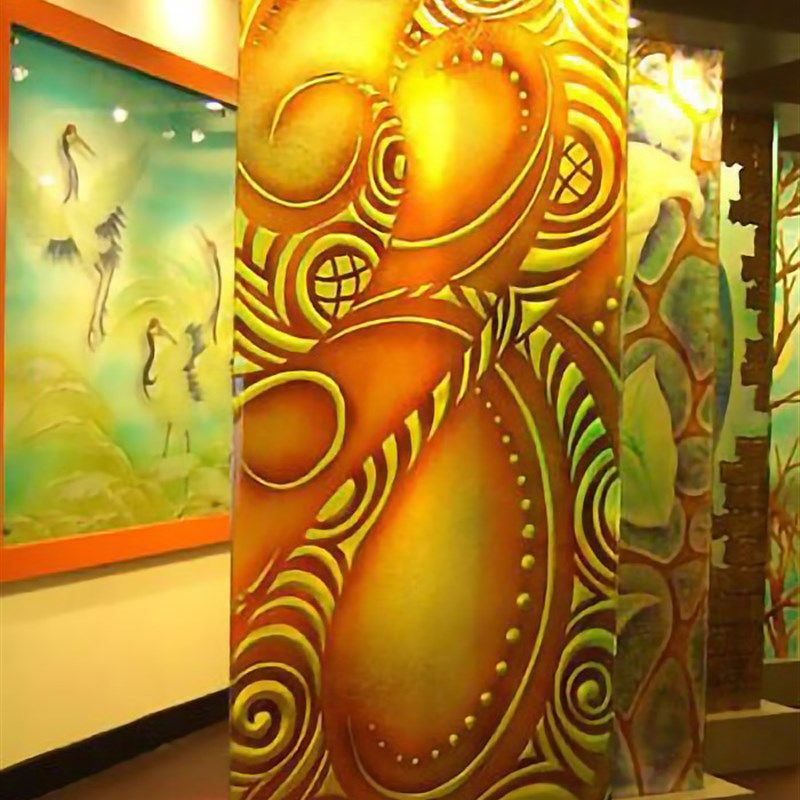 定制抽象钢化肌理雕刻工艺术玻璃隔断背景墙屏风玄关门芯金色年华