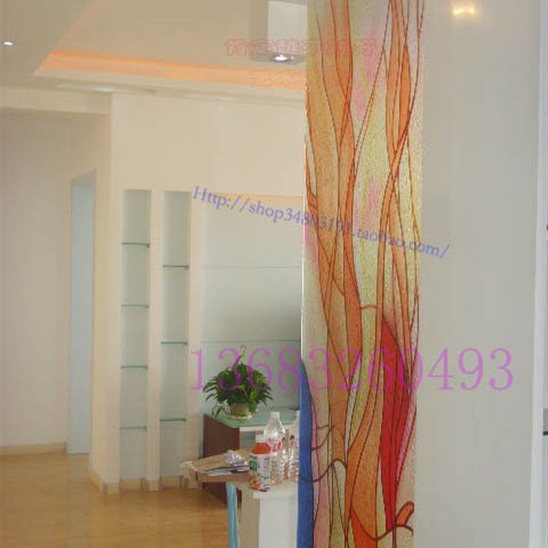 钢化玄关门芯雕刻工艺术玻璃隔断透光屏风两面双面看抽象红韵线条