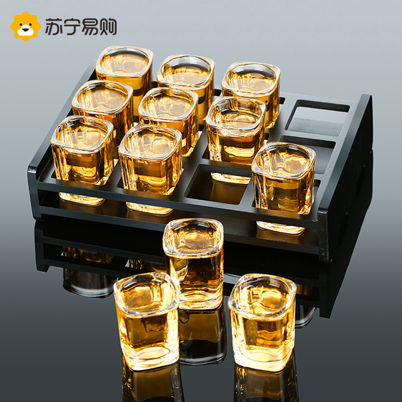 苏宁玻璃白酒杯套装6个烈酒杯12只装托盘家用洋酒杯小号口杯2008