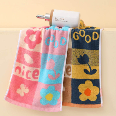 双面32股纯棉小花童巾吸水不掉毛儿童洗脸小毛巾宝宝洗澡巾25X50