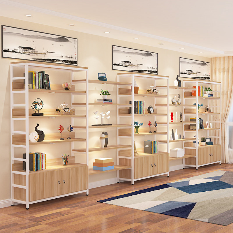 钢木书架客厅置物架办公室书柜自由组合展示架落地多层隔断架货架