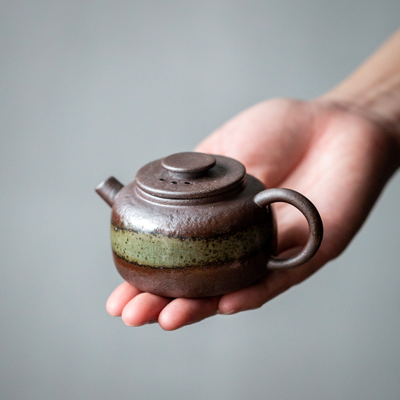 碌心  中式复古泡茶壶 粗陶火痕釉创意南瓜壶 家用办公茶具手抓壶