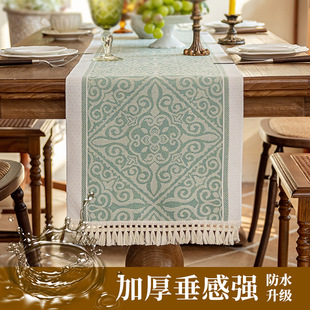 新款 饰长条布混纺 北欧轻奢风桌旗防水仿麻茶几茶桌布五斗柜鞋 柜装
