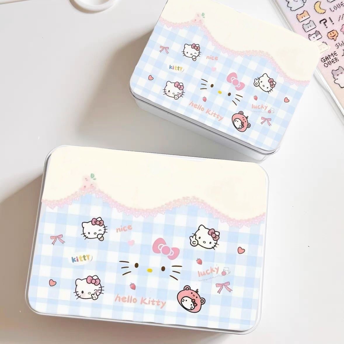 格子凯蒂猫hellokitty铁盒韩系
