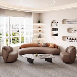 现代简约弧形会客布艺沙发家用沙发椅售楼处接待酒店大堂沙发组合