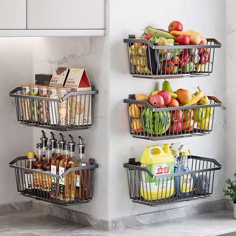 澳利鑫厨房置物架多功能壁挂调味料品收纳304不锈钢墙上蔬菜篮