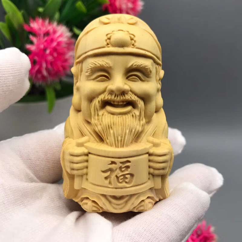 大叶黄杨福星高照【福禄寿】木雕雕刻摆饰摆件家居装饰厂供应出售