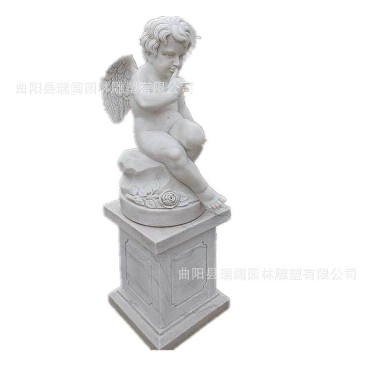 石雕欧式小天使丘比特小孩雕像汉白玉西方人雕塑家庭景观园林摆件
