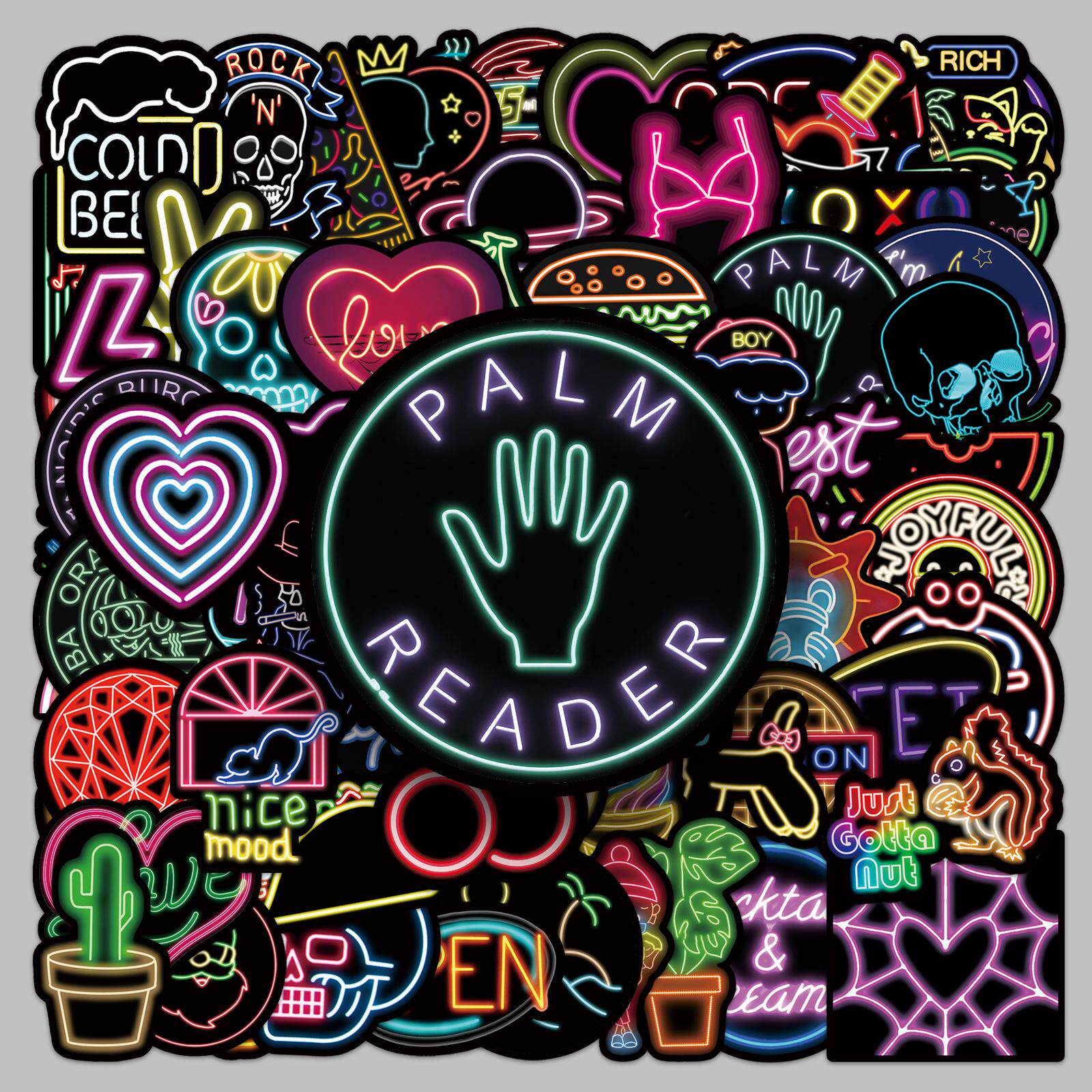 100张霓虹灯创意涂鸦贴纸笔记本电脑行李箱摩托车汽车装饰贴纸