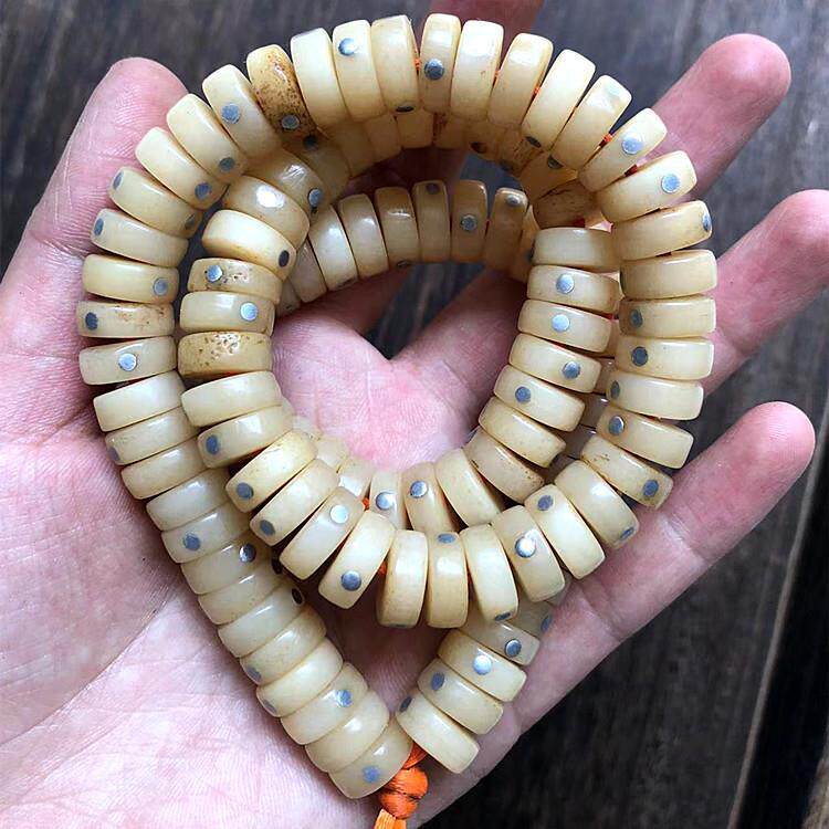 驼骨佛珠108颗镶嵌银钉隔片垫片金刚星月菩提子DIY配饰