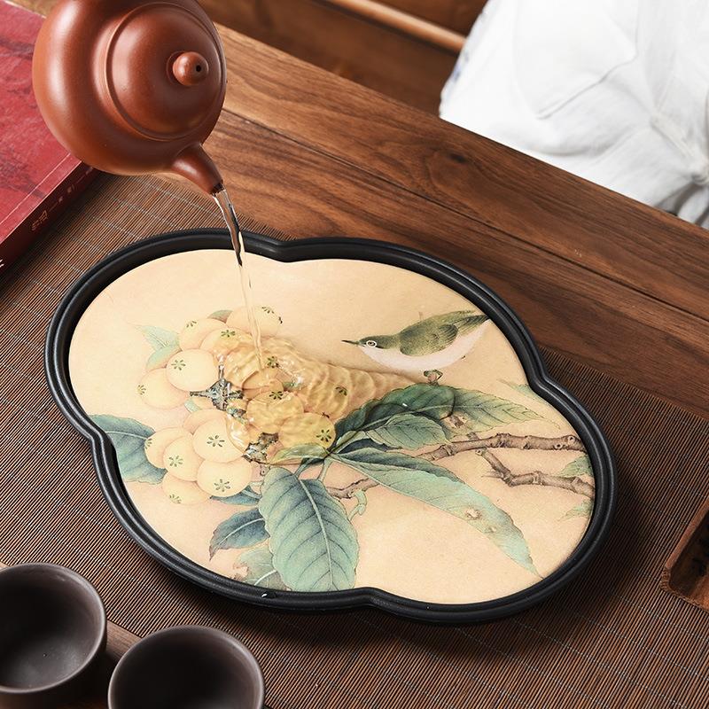 创意小型吸水茶盘干泡中式陶瓷速干海棠家用国潮功夫茶具托盘茶台