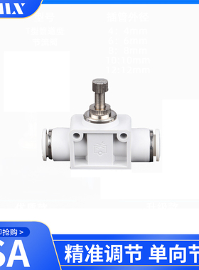 白色气动SA4快速接头SA6管道节流阀SA8 SA10 SA12 可调节塑料气管