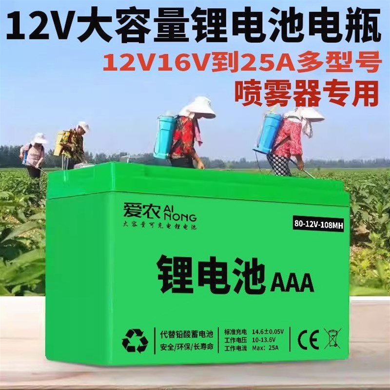 德国进口园林农用锂电池可充电背负式电动喷雾器锂电12伏大容量电