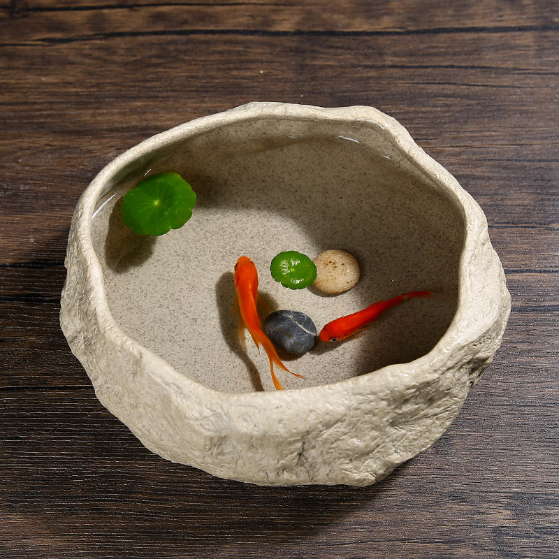 无孔铜钱草碗莲睡莲水仙花花盆陶瓷创意仿石头多肉盆大号水培器皿