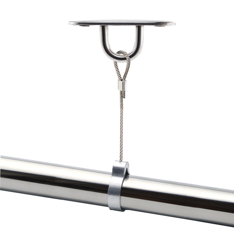 304不锈钢固定式晾衣杆吊座阳台顶装吊通挂衣杆法兰座晾衣绳钢丝