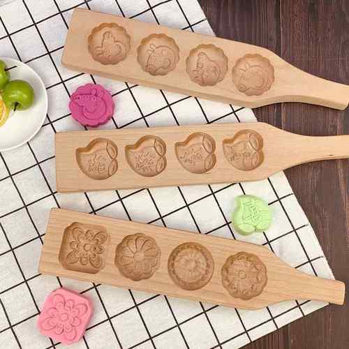 曲庭桃酥模具 木质月饼模具 小号 大号 肚脐饼模具 米饼印模