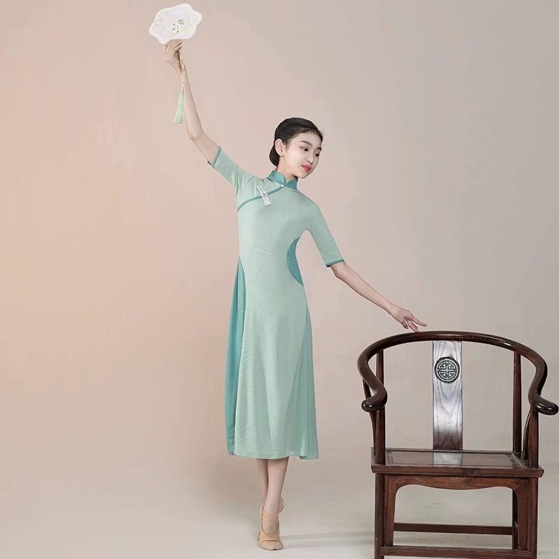 儿童旗袍表演出服夏季女成人古典舞练功服L艺考民族舞扇子舞蹈服