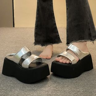 厚底拖鞋 女夏外穿时尚 2025新款 增高凉拖休闲百搭松糕一字拖沙滩鞋